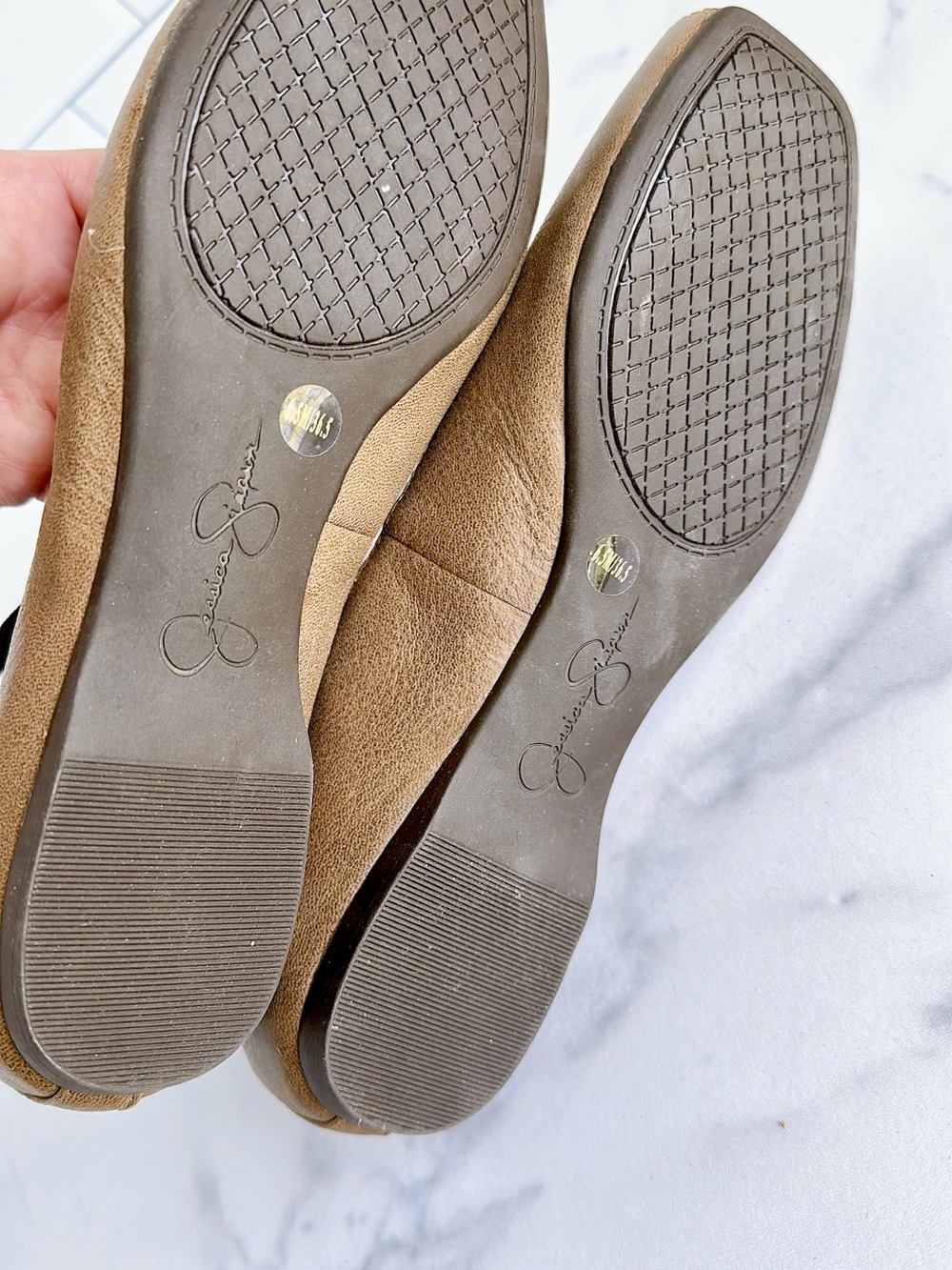 Jessica Simpson Taupe Ballet Flats with Cross Ankle Strap - Picture 5 of 6